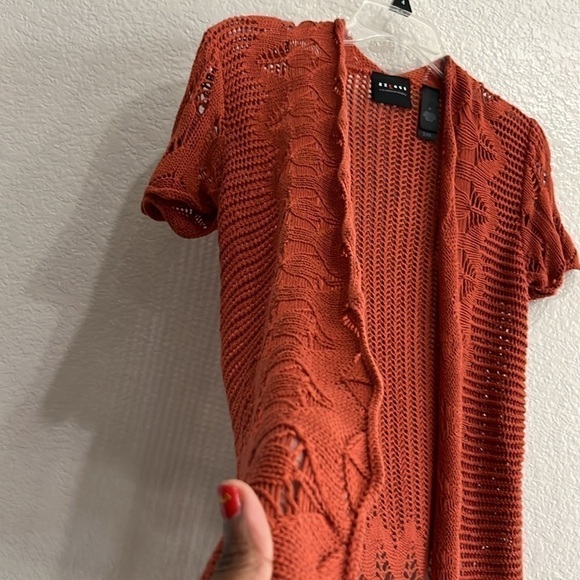 Axcess Rust Knit Cardigan Sweater Short Sleeve size Medium Short Sleeve - Picture 4 of 9